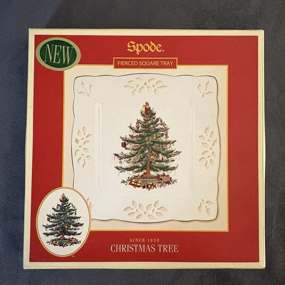 Spode Pierced Square Tray Christmas Tree Pattern 8" Plate w/ Box - Picture 9 of 11